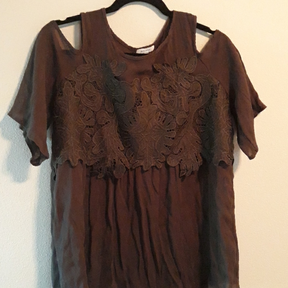 Pleione Lace applique Sheer Blouse Top  small